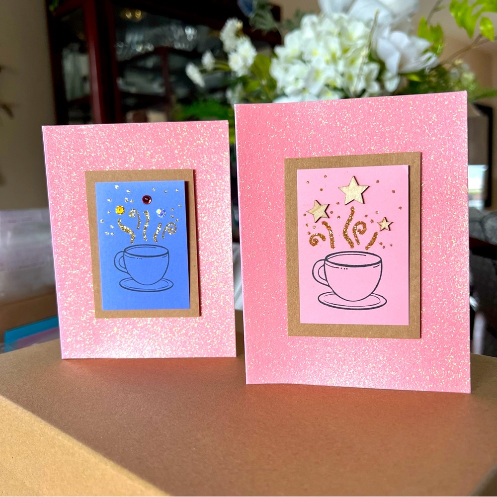 2 Greeting Cards • Coffee Magic PINK